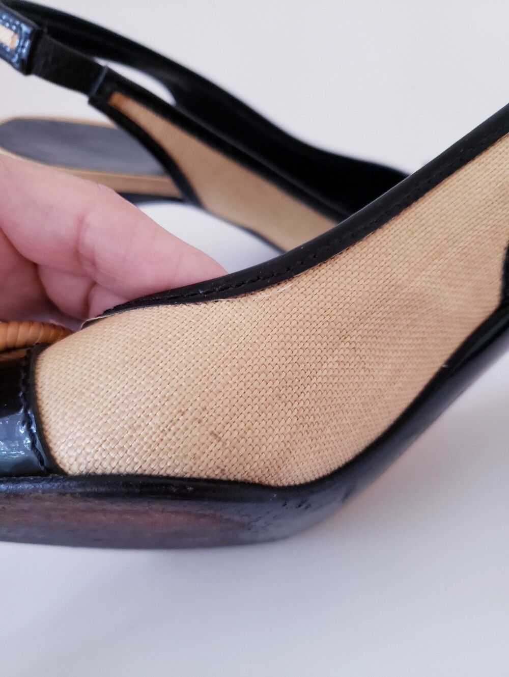 Vintage Salvatore Ferragamo light Tan And Black Slingback Peep-toe Heels - Picture 10 of 16